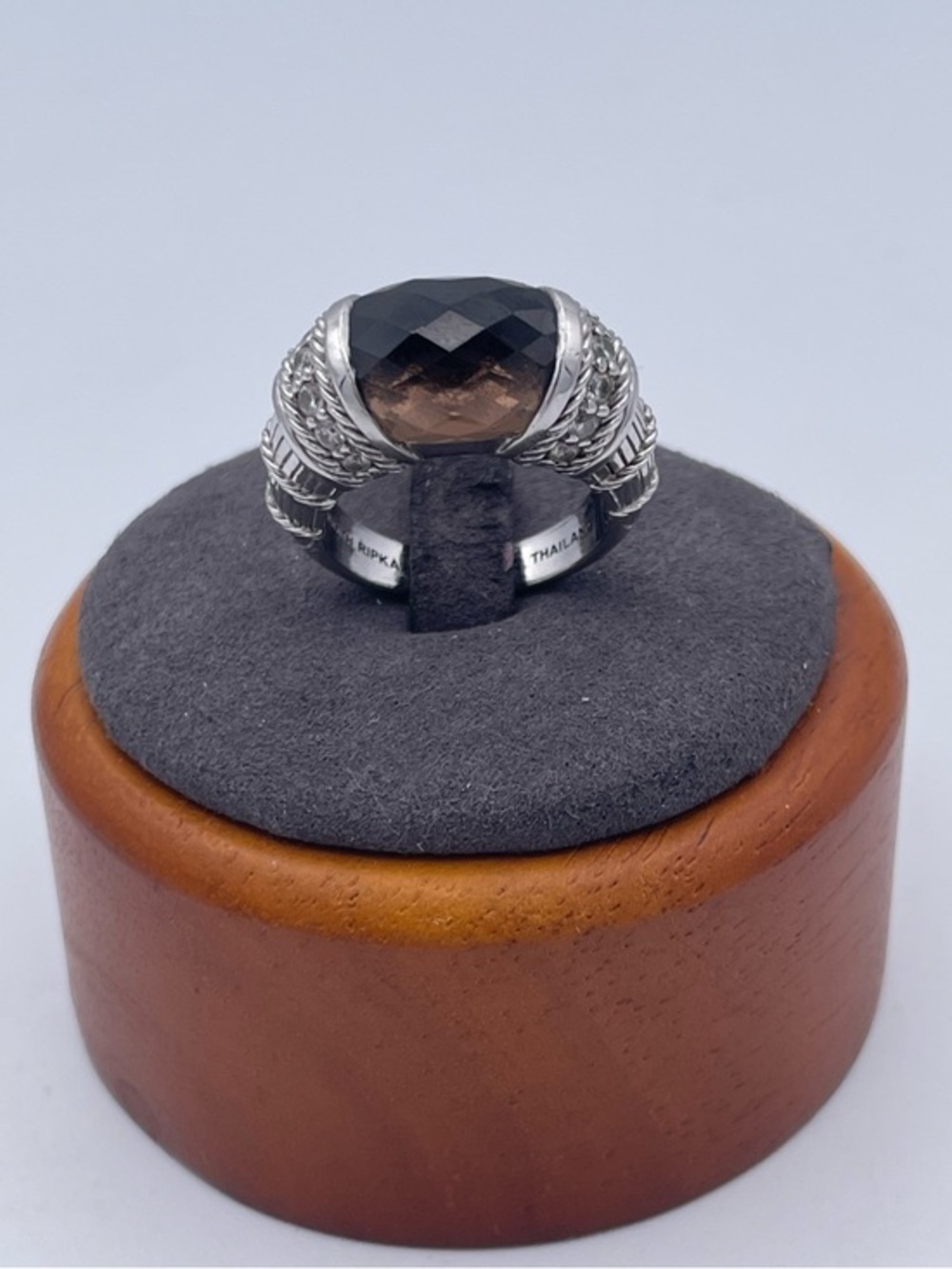 Judith Ripka Sterling Silver 925 Smoky Quartz CZ Cocktail Dome Ring Thailand